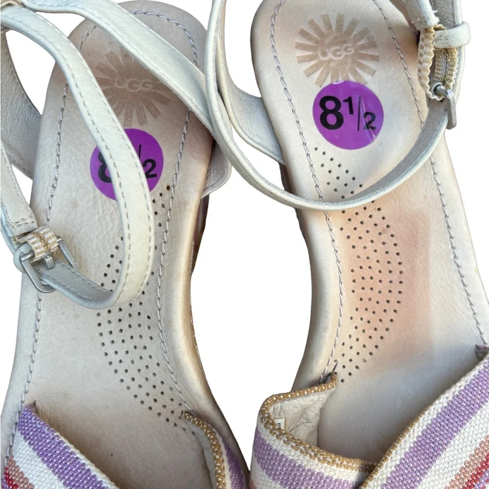 UGG Women’s 8 1/2 Nyssa Canvas & Leather Striped Slingback Wedge Sandals